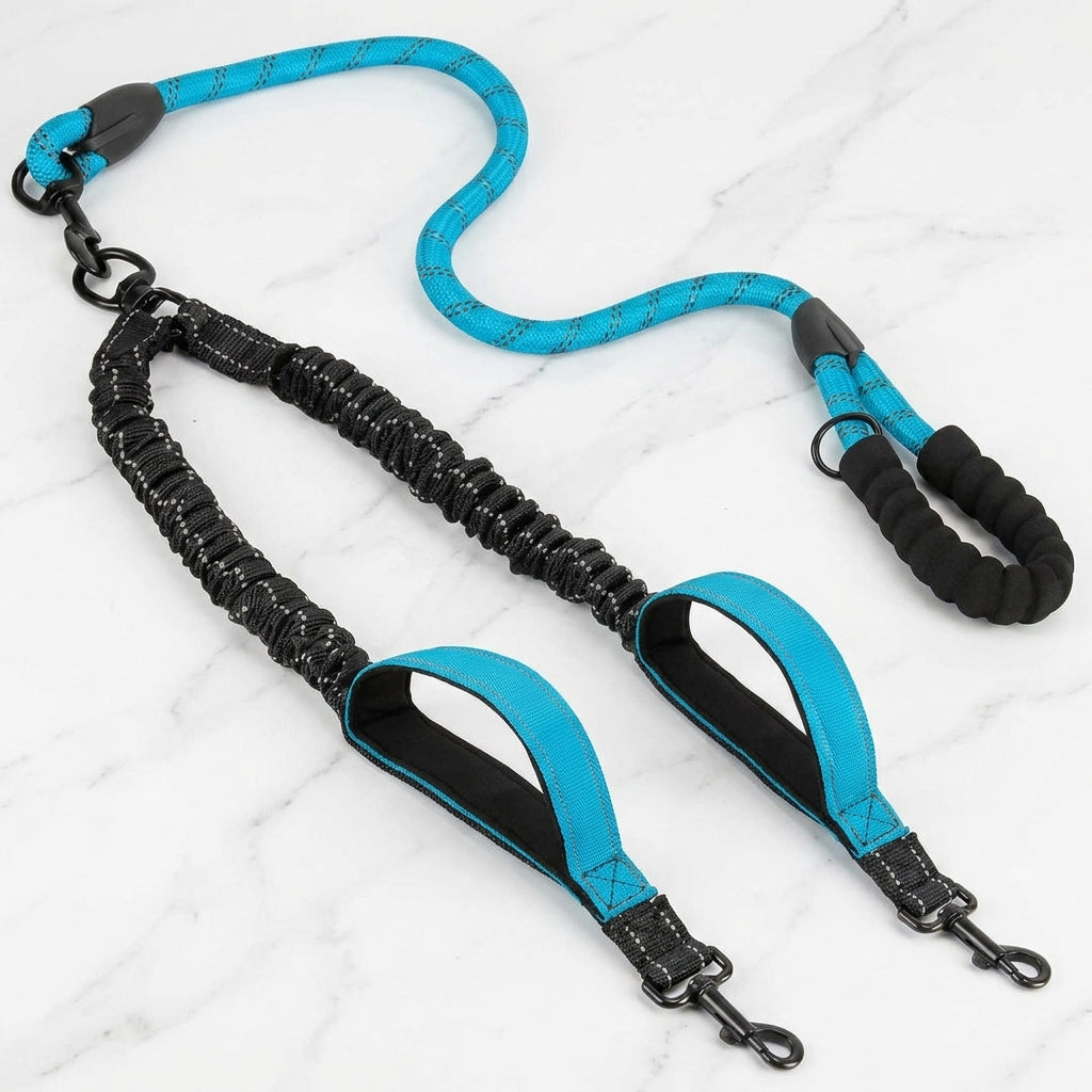 DualWalk Pro™ — Reflective Double Dog Lead with Shock Absorber | Fits 2 Dogs