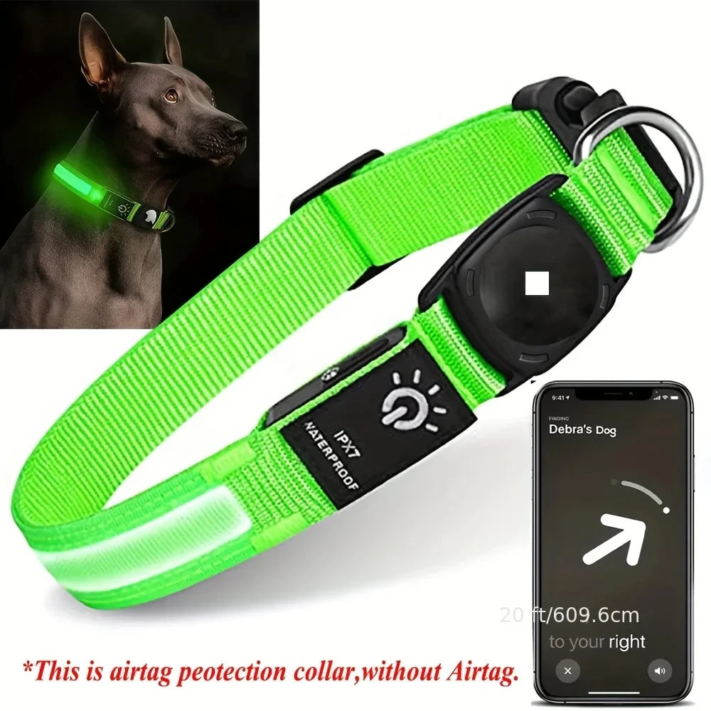 TrackLite™ LED Dog Collar with AirTag Holder — Waterproof & USB Rechargeable