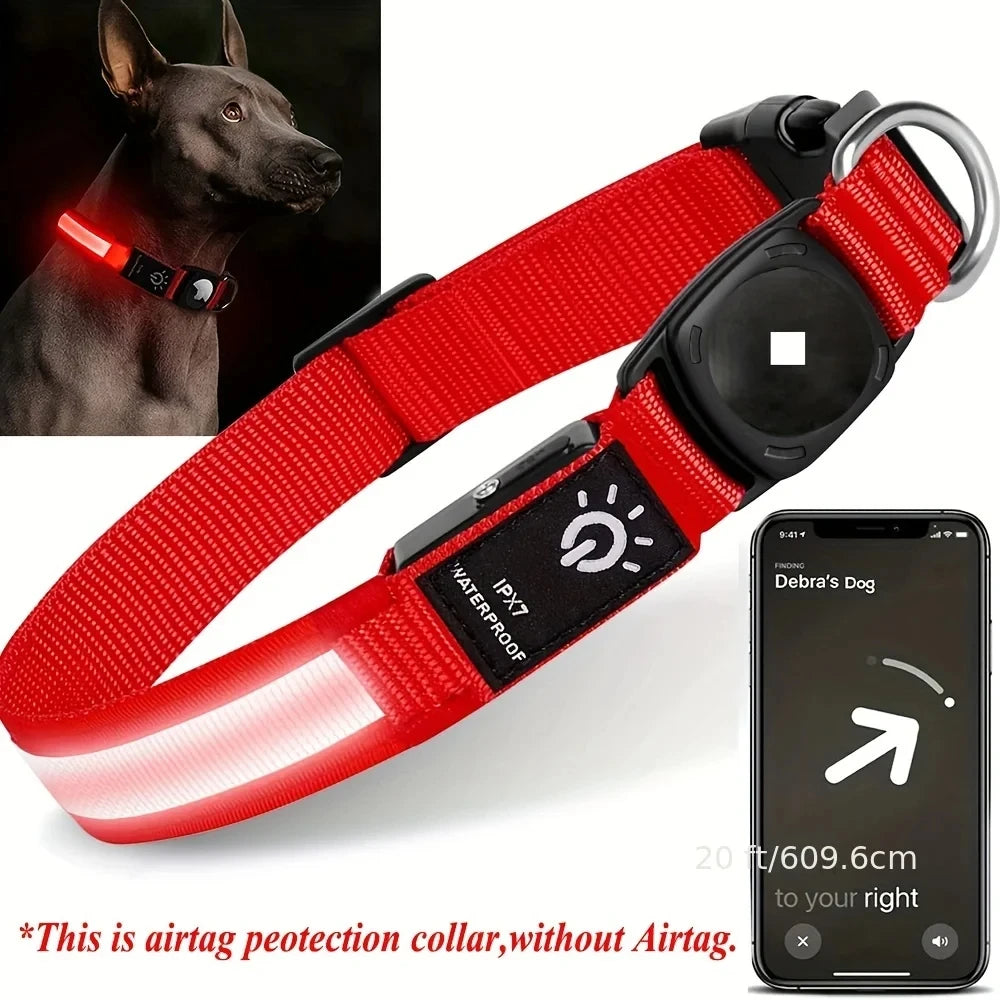 TrackLite™ LED Dog Collar with AirTag Holder — Waterproof & USB Rechargeable