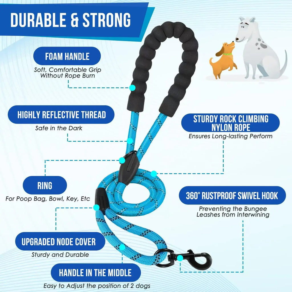 DualWalk Pro™ — Reflective Double Dog Lead with Shock Absorber | Fits 2 Dogs