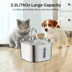 PureFlow™ Stainless Steel Cat Water Fountain — 2.2L Ultra-Quiet, Filtered
