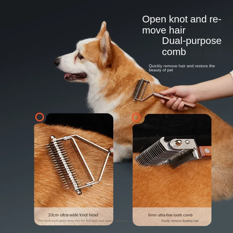 TangleFree™ Dematting & Deshedding Comb — Wooden Handle for Dogs & Cats