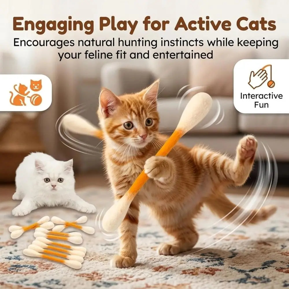SwabPlay Giant Cotton Swab Cat Toys™ — Interactive Kick & Chew Dental Toy | Pack of 6