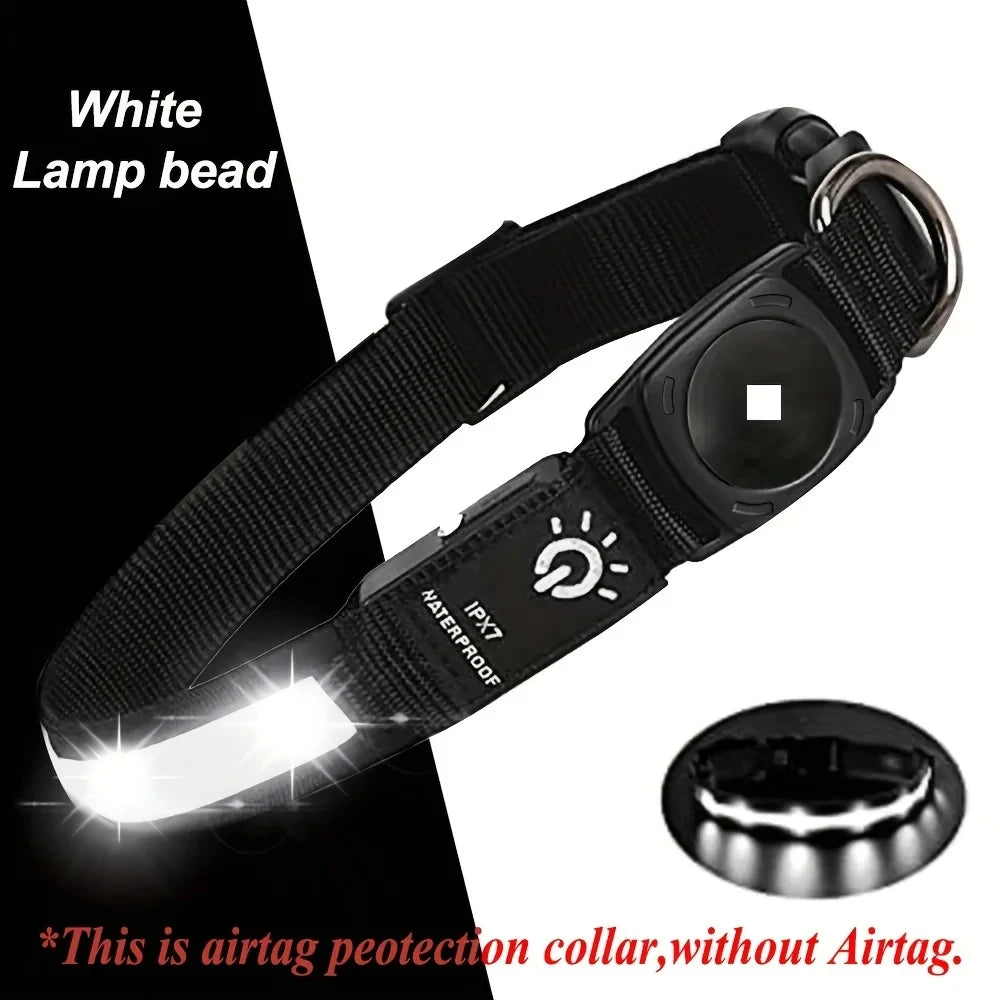 TrackLite™ LED Dog Collar with AirTag Holder — Waterproof & USB Rechargeable