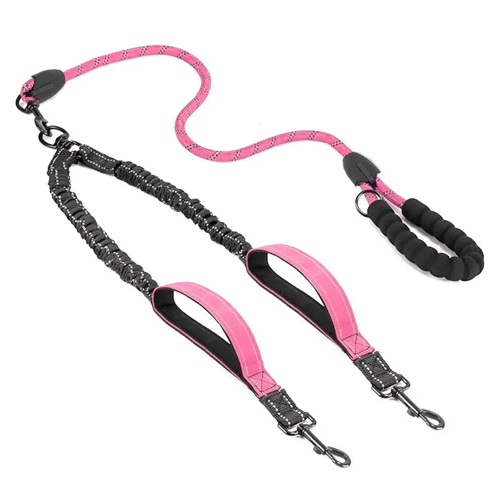DualWalk Pro™ — Reflective Double Dog Lead with Shock Absorber | Fits 2 Dogs