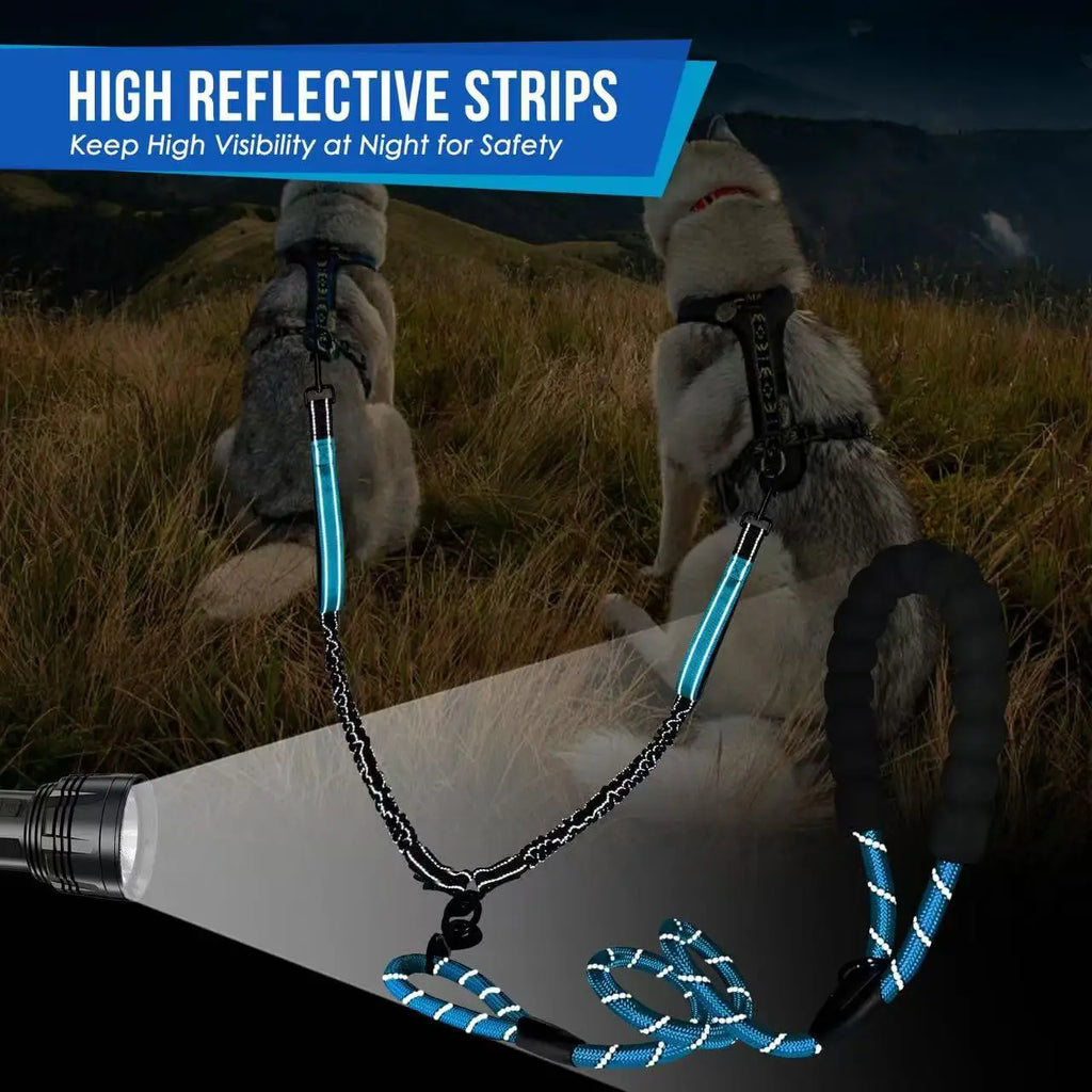 DualWalk Pro™ — Reflective Double Dog Lead with Shock Absorber | Fits 2 Dogs