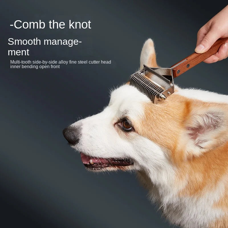 TangleFree™ Dematting & Deshedding Comb — Wooden Handle for Dogs & Cats