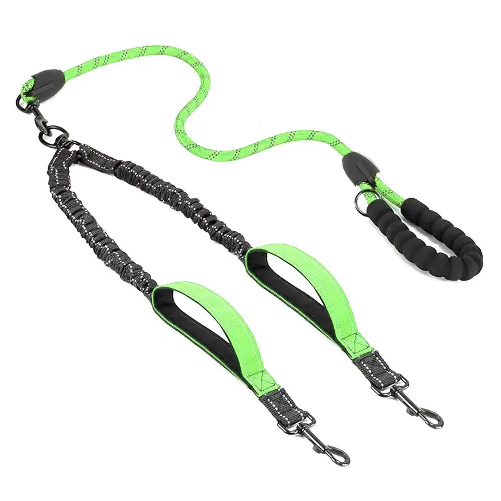 DualWalk Pro™ — Reflective Double Dog Lead with Shock Absorber | Fits 2 Dogs