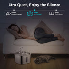 PureFlow™ Stainless Steel Cat Water Fountain — 2.2L Ultra-Quiet, Filtered