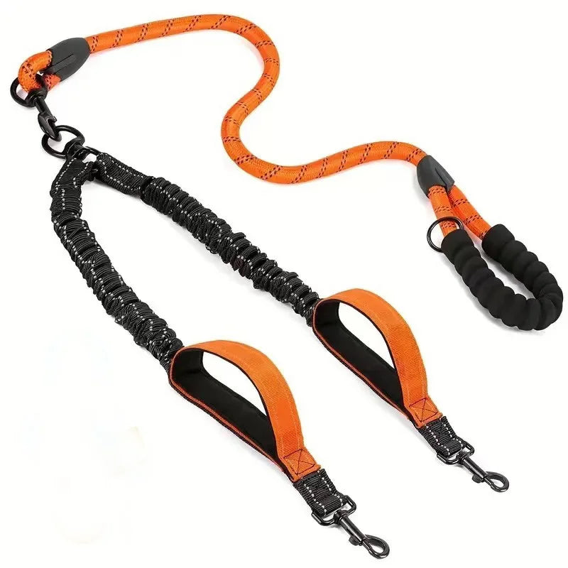 DualWalk Pro™ — Reflective Double Dog Lead with Shock Absorber | Fits 2 Dogs