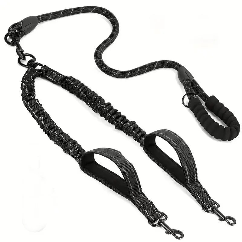 DualWalk Pro™ — Reflective Double Dog Lead with Shock Absorber | Fits 2 Dogs