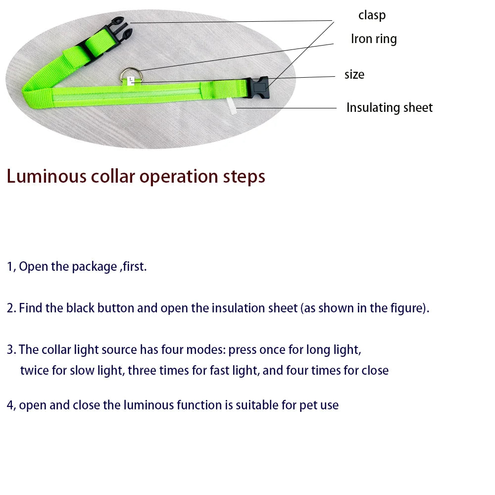 GlowSafe™ LED Night-Safety Dog Collar — High-Visibility Glow for Dark Walks
