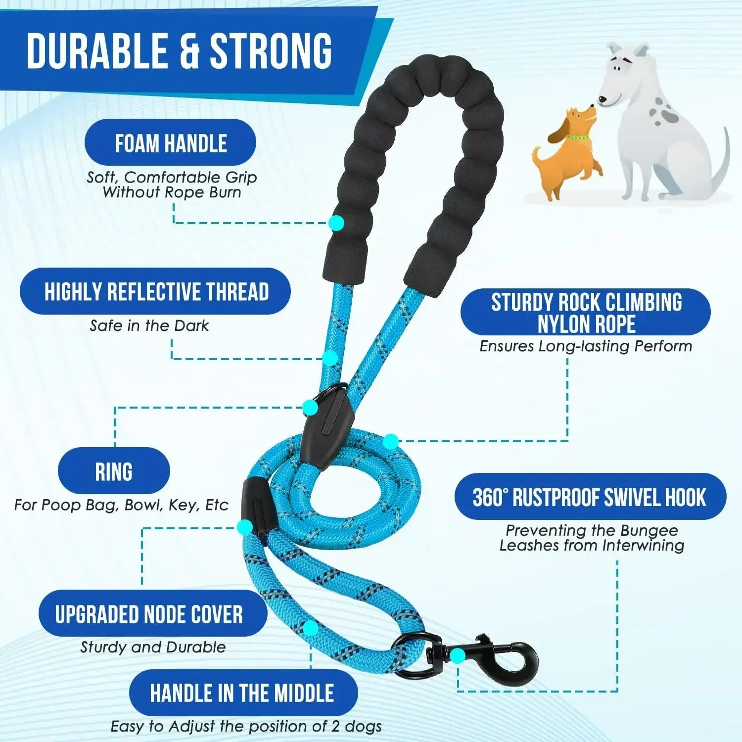 DualWalk Pro™ — Reflective Double Dog Lead with Shock Absorber | Fits 2 Dogs