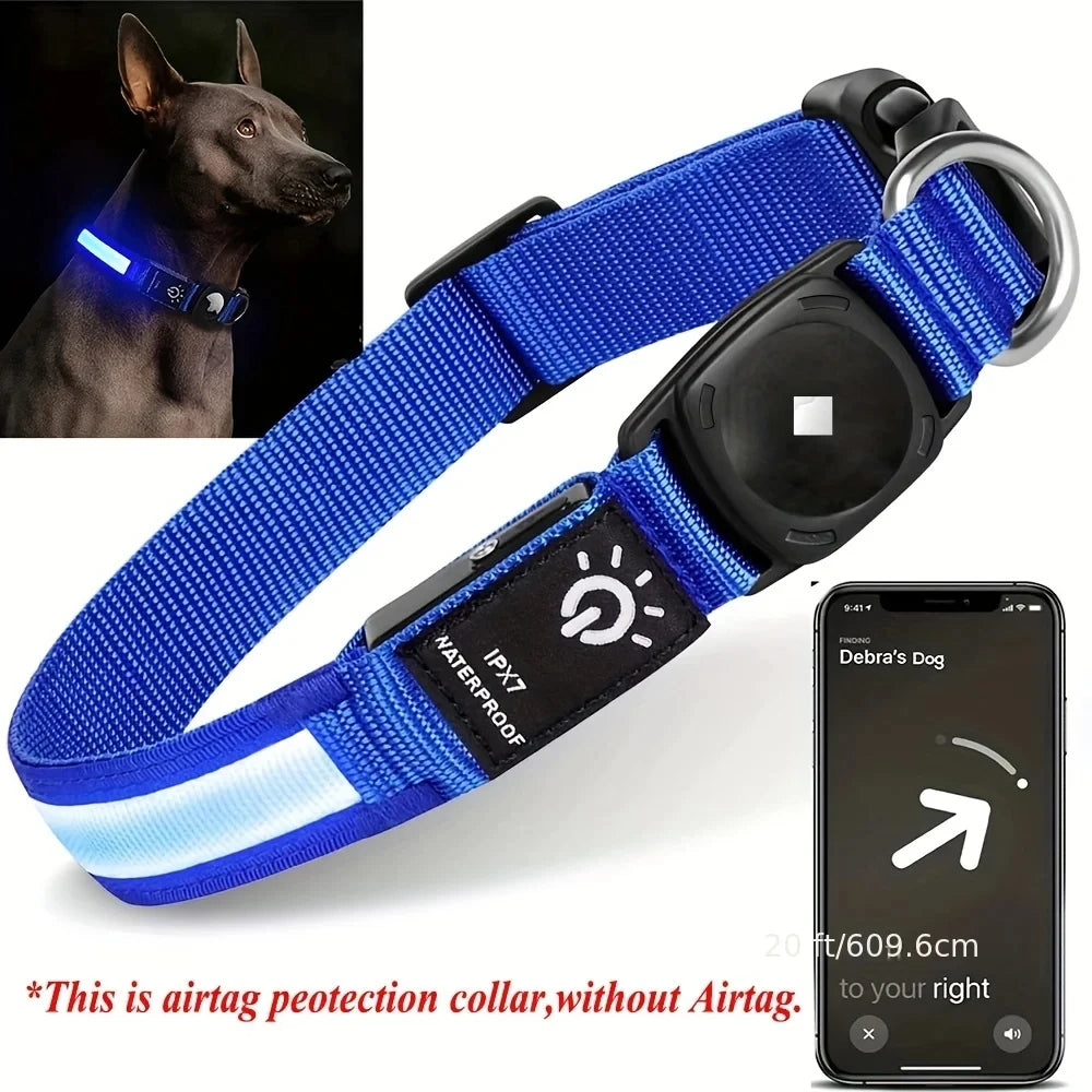 TrackLite™ LED Dog Collar with AirTag Holder — Waterproof & USB Rechargeable