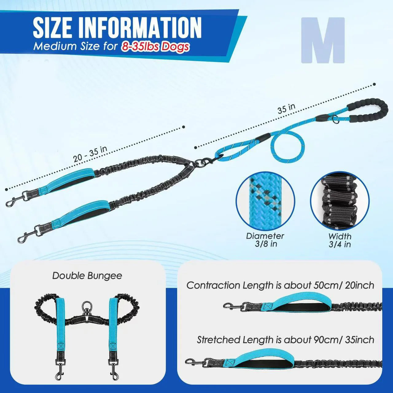 DualWalk Pro™ — Reflective Double Dog Lead with Shock Absorber | Fits 2 Dogs
