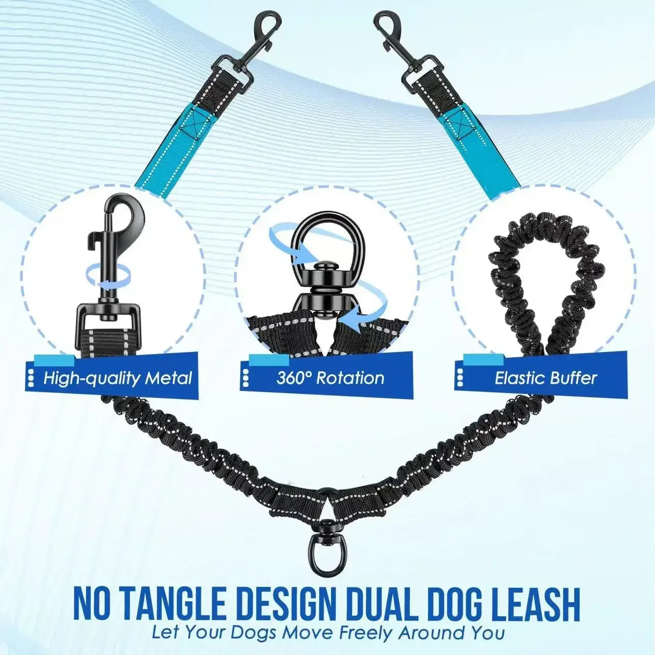 DualWalk Pro™ — Reflective Double Dog Lead with Shock Absorber | Fits 2 Dogs