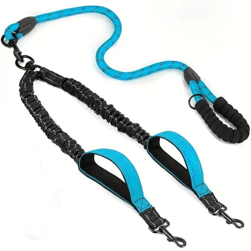 DualWalk Pro™ — Reflective Double Dog Lead with Shock Absorber | Fits 2 Dogs