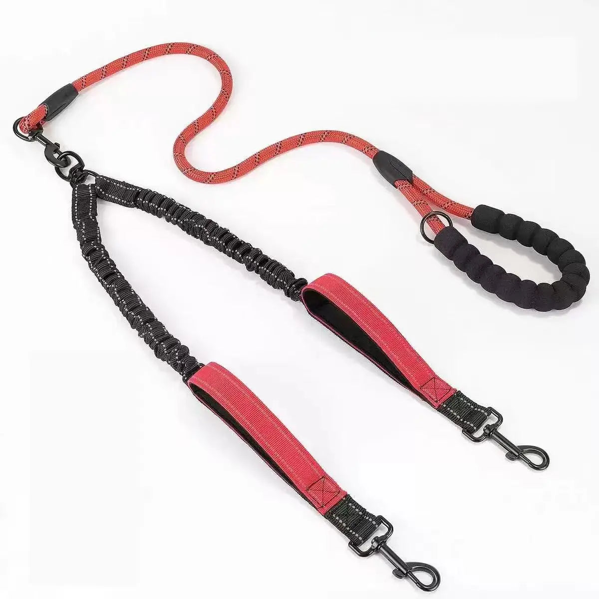 DualWalk Pro™ — Reflective Double Dog Lead with Shock Absorber | Fits 2 Dogs