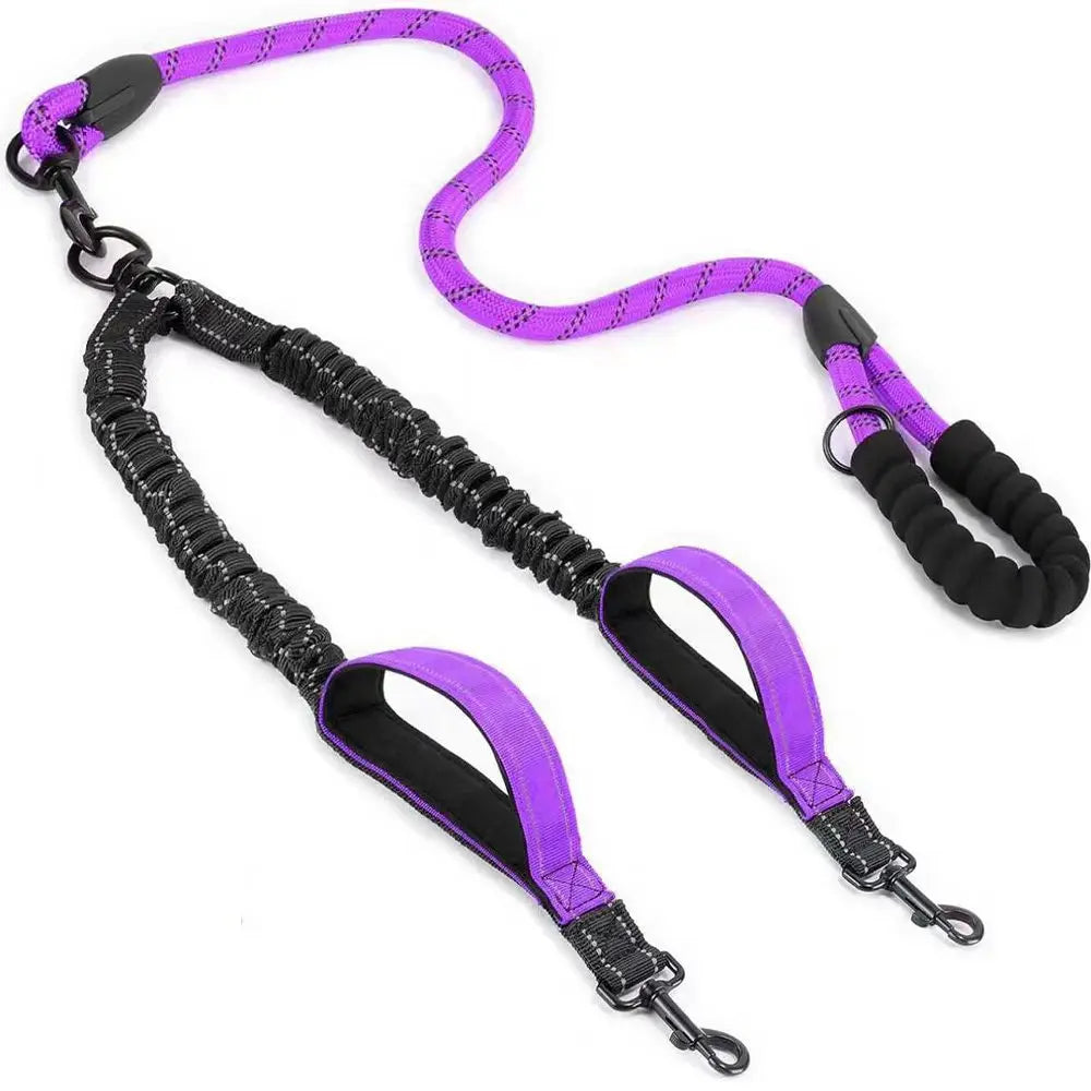 DualWalk Pro™ — Reflective Double Dog Lead with Shock Absorber | Fits 2 Dogs